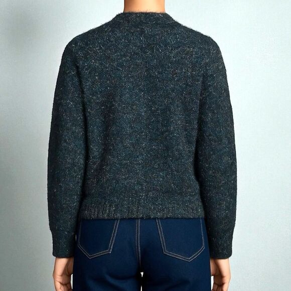 Anthropologie Olivia Metallic Tinsel Cardigan Sweater Medium Blue Pink Shimmer - Picture 3 of 14